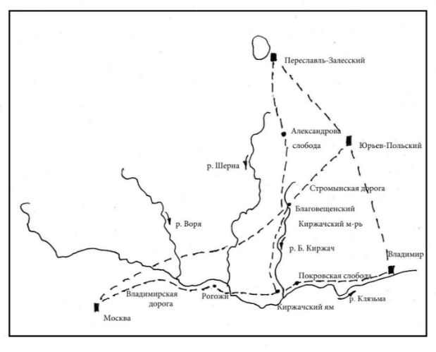 Маршрут движения княжеской дружины обозначенный на схеме связан со сбором полюдья дани